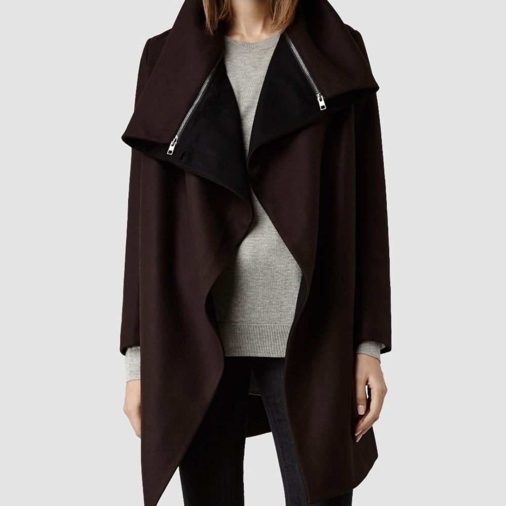 AllSaints Jax‎ Burgundy Wool Assymetric Jacket Size 2